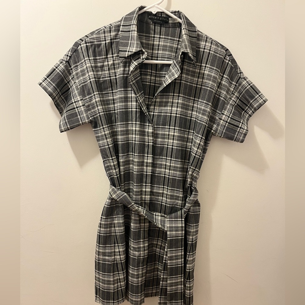 Alice and Olivia Plaid Short Sleeve Dress with removable belt